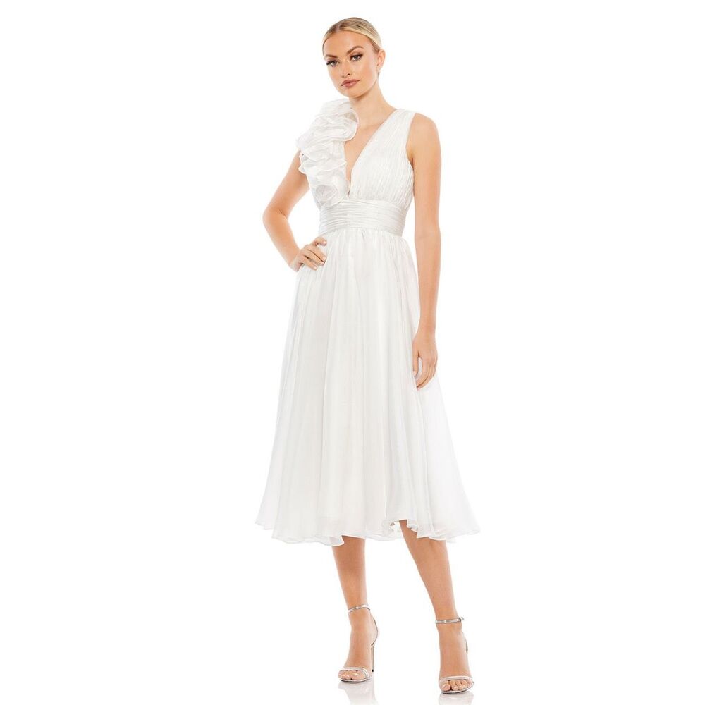 Mac Duggal PLUNGING RUFFLED A-LINE COCKTAIL DRESS